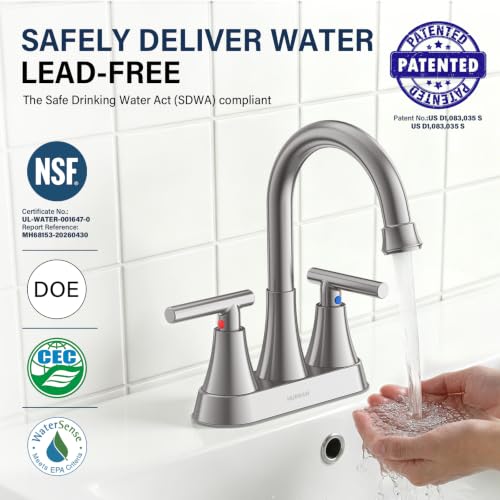 Bathroom Faucet, Hurran 4 inch Centerset 2-Handle Lead-Free, Brushed Nickel | Bathroom Sink Faucet with Pop-up Drain and Supply Lines, Stainless Steel Faucet for Vanity RV Restroom Laundry, 2 Pack - color: Brushed Nickel X 2