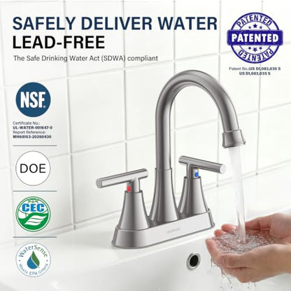 Bathroom Faucet, Hurran 4 inch Centerset 2-Handle Lead-Free, Brushed Nickel | Bathroom Sink Faucet with Pop-up Drain and Supply Lines, Stainless Steel Faucet for Vanity RV Restroom Laundry, 2 Pack - color: Brushed Nickel X 2