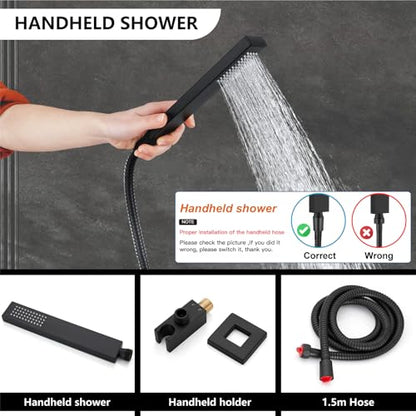 Midanya Shower Faucet Set with Handheld Sprayer,10 Inch,Matte Black | Rough-in Shower Valve and Trim Kit Included,Square Rain Head,Wall Mount Shower System,All Metal,Bathroom - color: Black, size: 10 Inch