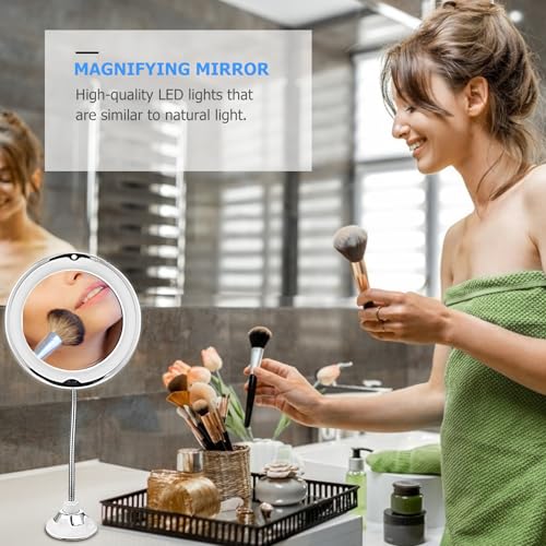 ARTIBETTER 10x Magnifying Makeup Mirror with LED Light and Strong Suction Cup, 8-inch Bathroom Vanity Mirror for Personal Care and Cosmetics Application