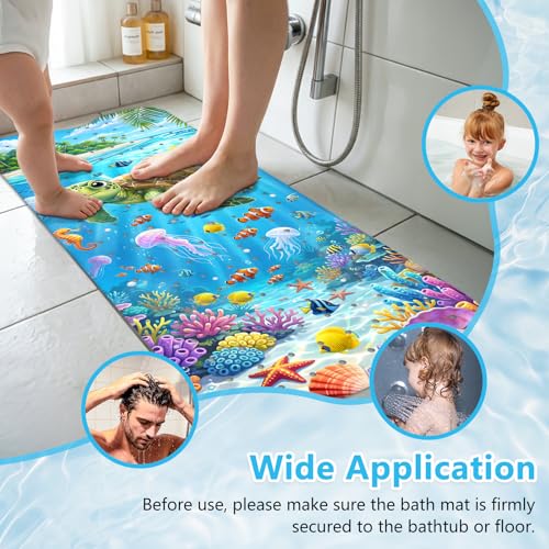 Kids Bath Mat for Tub Non Slip – 40"x16" Cute Cartoon Turtle Baby Bathtub Mats, Machine Washable, Extra Long Tub Mats with Suction Cups & Drain Holes Non Slip Baby Shower Mat for Toddler Bath(Turtle) - color: Turtle1