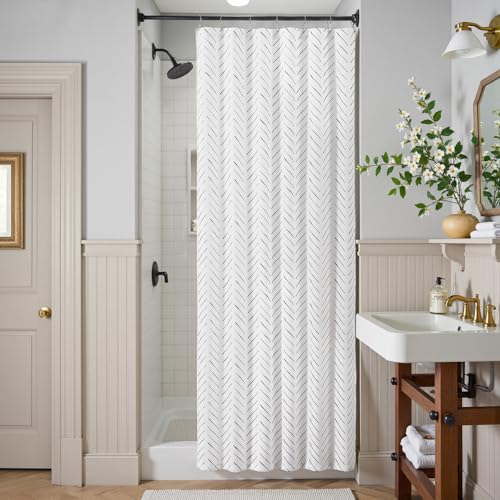 jinchan Small Stall Black and White Shower Curtain 36x72 Inches Inky Herringbone Chevron Zig Zag Waterproof Fabric Modern Farmhouse Shower Curtains for Bathroom with 7 Hooks - color: Inky Black, size: 36"W x 72"L (Pack of 1)