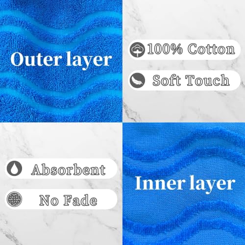 VOOVA & MOVAS Wash Gloves 6 Pack Blue Jacquard,European Style with Loop | Body Wash Gloves, Gentle Texture, Durable Cotton Fabric, Ideal for Face Care, Shower and Home Use. - color: Jacquard-blue Wave, size: 6PC Bath Mitts
