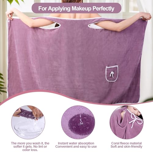 Unisex Bath Towel, Wearable After Bath Towel Set, Wearable Quick Dry Shower Gym Towel(53" x 31", Purple) - color: Purple, size: S(135X80CM)