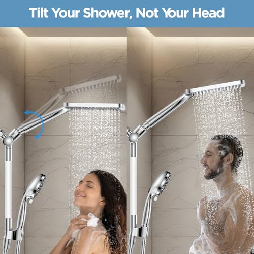 Dual Handheld Shower Head Combo, 2-in-1 Rain Shower Heads System Wide Rainfall Shower Head and 10 Modes High Pressure Hand Held Showerhead with Built-in Power Wash - Chrome - color: Chrome, size: 10 Inch Standard