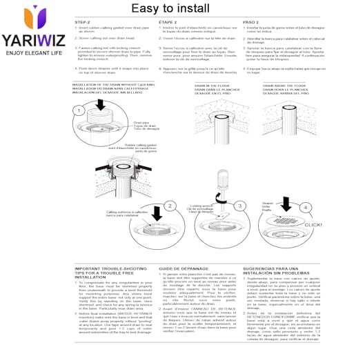 (1 Pack) Yariwiz 2" No-Caulk Snap-in Round Floor Shower Drain for Shower Pan with 4-1/4" Stainless Steel Round Grid Cover