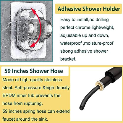 Kitchen Faucet Hose Sprayer Attachment for Tub Faucet, Sink Faucet Sprayer Replacement Head with 59” Black Stainless Steel Hose, Water Saving Aerator and 3-Way Diverter Valve - color: With Black Hose