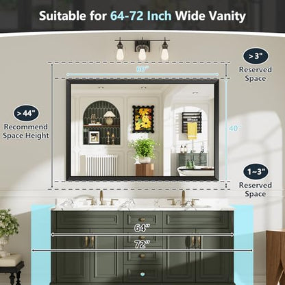60x40 Inch Black Bathroom Mirror for Wall, Beveled Framed Rectangle Bathroom Vanity Mirrors for Over Sink, Bedroom, Living Room, Entryway, Anti-Rust, HD Tempered Glass, Horizontally/Vertically - size: 60"L x 40"W