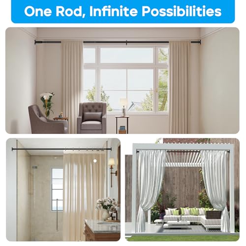 Tension Curtain Rod，40-166IN(3.33-13.83Ft) 2PCS One-Click Fast Extension Rod Easy to Install Black Long Outdoor Curtain Rods No Drilling Never Rust - color: Black, size: 40-166 inch 2pcs
