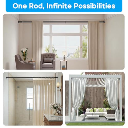 Tension Curtain Rod，40-166IN(3.33-13.83Ft) 2PCS One-Click Fast Extension Rod Easy to Install Black Long Outdoor Curtain Rods No Drilling Never Rust - color: Black, size: 40-166 inch 2pcs