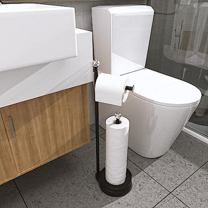 KASUNTO Toilet Paper Holder for Bathroom, Heavy Weighted Metal Free Standing Toilet Paper Holder Stand with Crystal Ball, Toilet Paper Roll Stand for Bathroom Accessories (Matte Black) - color: B- Matte Black