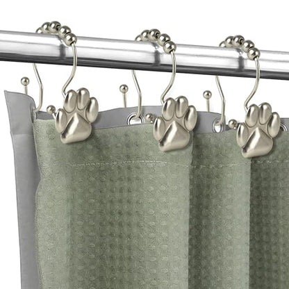Sunlit Fashion Design Cute Paw Print Polished Double Shower Curtain Hooks for Dog Cat and Bear, Rust Proof Oil Rubbed Metal Shower Curtain Rings-12 Pack - color: Silver With Double Hooks