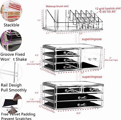 Cq acrylic 3 Pack Clear Makeup Organizer for Vanity,Countertop,Stackable 8 Drawers Cosmetic Storage for Hair Clip,Jewelry,Lipstick,Makeup Brush,Beauty Product Desk and Bathroom Skincare Organizers - size: 8 Drawers