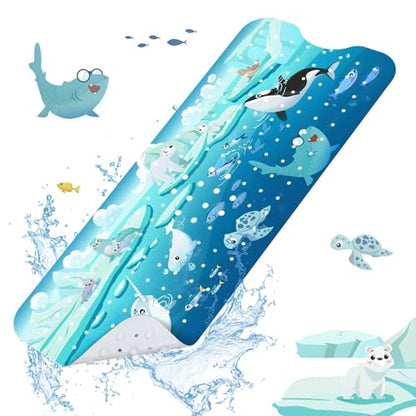 SHUCHING Blue Baby Bath Mat for Tub Non Slip-40x16 Inch, Animal | Bathtub Mat for Kids & Toddler Mold Free, Long Shower Mat for Inside Shower with Suction Cup, Machine Washable - color: Polar Animal