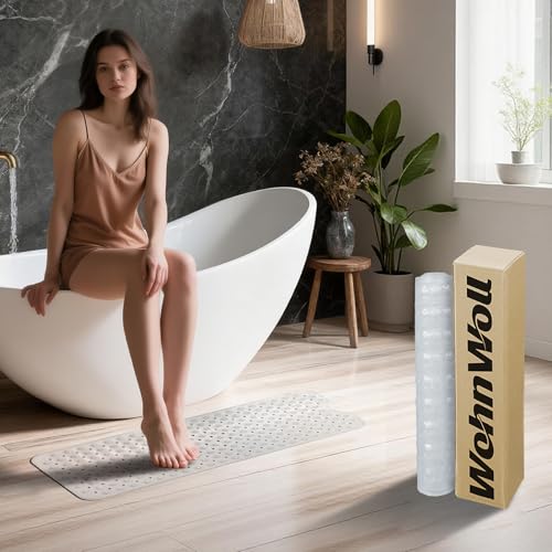 Non-Slip Bath Tub Mat, Extra Large 40x16 Inch Shower Mat with Suction Cups & Drain Holes, Quick Dry Soft Mat for Bathroom Floor Safety, Bubble Style, Clear - color: Clear