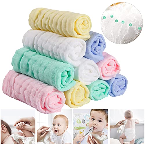 Soft Newborn Essentials - Muslin Washcloths & Towels for Sensitive Skin - 10 Pack, 10x10 Inches - Baby Register Shower Gift - color: 10-pcs (Multicolor)
