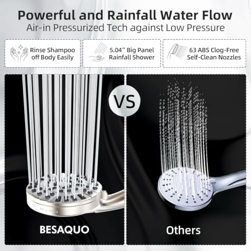 Shower Head, 9 Settings High Pressure shower head with handheld, Built-in Pause Mode & Power Wash, Non-Clogging Nozzles, 6ft Hose,Bracket (Satin Nickel) - color: Satin Nickel