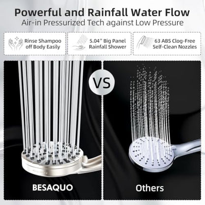Shower Head, 9 Settings High Pressure shower head with handheld, Built-in Pause Mode & Power Wash, Non-Clogging Nozzles, 6ft Hose,Bracket (Satin Nickel) - color: Satin Nickel