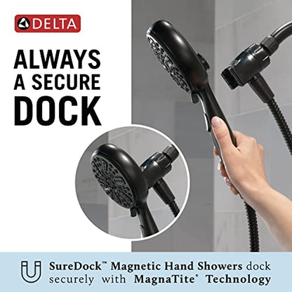 Delta Faucet 6-Spray SureDock Magnetic Shower Head with Handheld Spray, Brushed Nickel Shower Head with Hose, Showerheads & Handheld Showers, MagnaTite Docking, Stainless 75609SN - color: Stainless