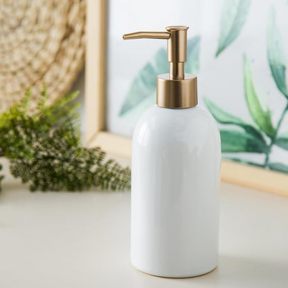 Classic Cylindrical Soap Dispenser, Multi-Color Ceramic Bottle(White) | Soap Dispenser with Gold Rust-Proof Pump - color: White
