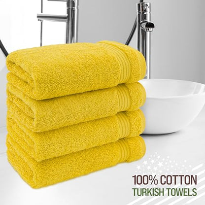 American Veteran Towel, Hand Towels for Bathroom Set of 4, 100% Cotton Turkish Hand Towel Sets, Soft Hand Face Towels, Yellow Hand Towels - color: Yellow