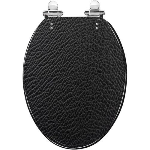 Elongated Resin Toilet Seat, Quietly Close Quick Release Hinges Cover | Toilet Lid Cover Easy to Clean and Install, Black leather texture Heavy Duty Toilet Seat - color: pattern8, size: V-shape