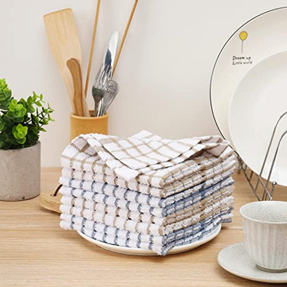 Egles 8 Packs Kitchen Dishcloths, 100% Cotton Dish Cloths 12 x 12 Inch | with Hanging Loop, Terry Dish Towel Set, Quick Drying and Absorbent - color: Grey & Khaki, size: 12"x12" - 8 pcs