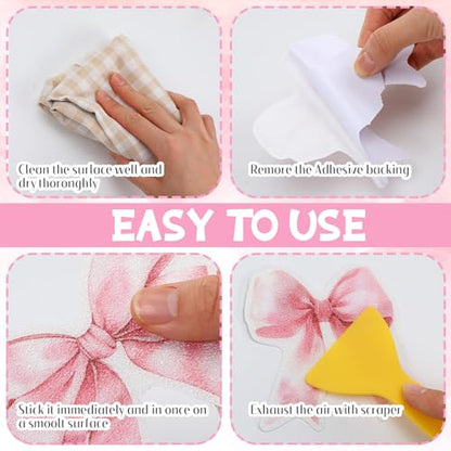 30 Pcs Pink Bow Non Slip Bathtub Stickers Cute Bow Anti Slip Shower Stickers with Scraper Pink Bathroom Accessories Coquettish Preppy Girly Women Decor for Bathroom Bathtub