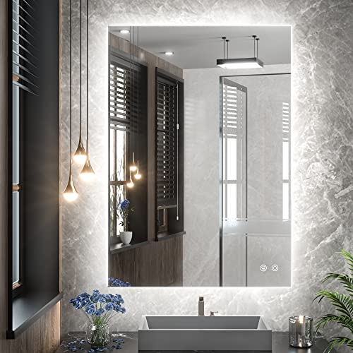 20 x 28 LED Backlit Bathroom Mirror with Light,3Color White/Warm/Natural,Anti-Fog Lighted Mirror,Dimmable,Vanity Mirror,Wall Mounted - color: Backlit-3 Color, size: 28"L x 20"W
