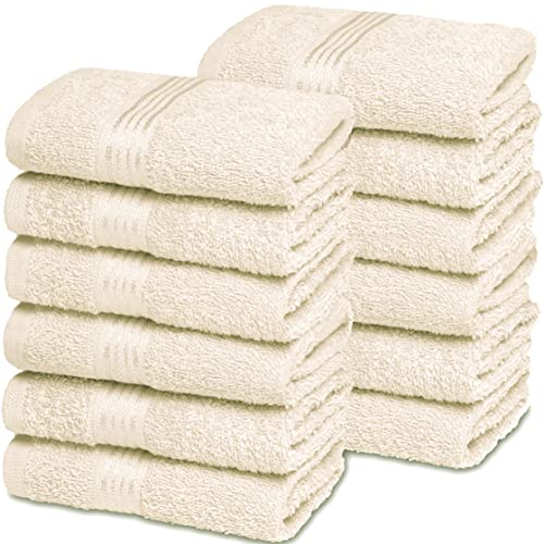 Ultra Soft Cotton Washcloths, Contains 12 Piece Face Cloths 12x12 inch, Ideal for Everyday use Face Towels, Compact & Lightweight Multi Purpose Washcloths - Ivory - color: Ivory, size: 12 Pack Washcloths