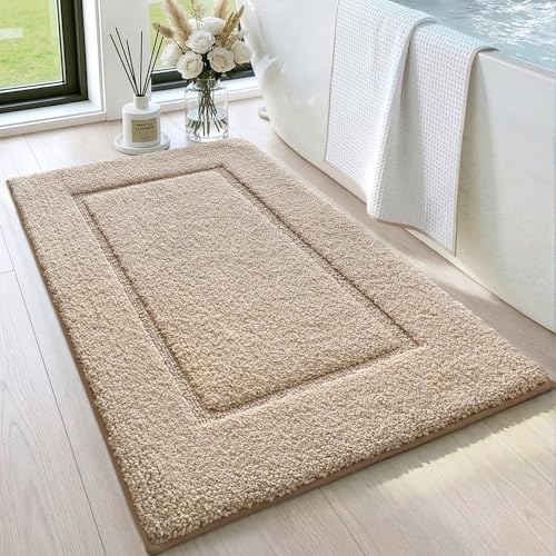 DEXI Bath Mat 32x20, Absorbent and Non Slip Bathroom Rugs, Beige | Soft Plush Microfiber Bathmat, Machine Washable & Quick Dry, Rubber Back Rug for Shower, Tub, Sink - color: Beige, size: 32" X 20" (Rectangular)