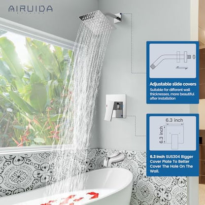 Airuida 6 Inch Shower Faucet Set,Bathtub Faucet Kit,Chrome Polish | Shower Tub Faucet Set,Male Threads Rough-In Valve,Square Head Shower System - color: Chrome, size: 6 Inch