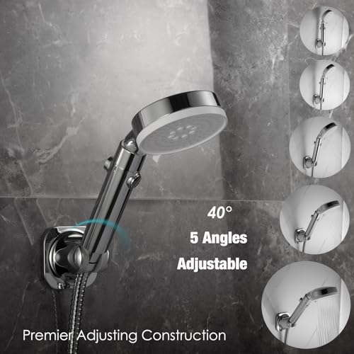 Handheld Shower Head Holder - 5 Positions Adjustable - Slide to Fit - Adhesive Mount with Screw Option, Bathroom Wall Mount Shower Hose Holder (Chrome) - color: Chrome