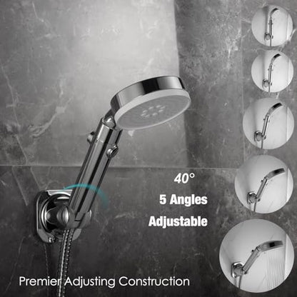 Handheld Shower Head Holder - 5 Positions Adjustable - Slide to Fit - Adhesive Mount with Screw Option, Bathroom Wall Mount Shower Hose Holder (Chrome) - color: Chrome