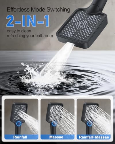 Woindo 4 Function Shower Faucet Set 12" Rain Shower Head/6'' Side Shower Head and 3 Setting Handheld Ceiling Mount Push Button Diverter Complete Rainfall Round Shower System Included Valve Trim Kit - color: Matte Black, style: 4-Function-Ceiling