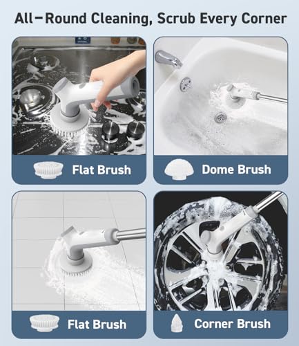 Electric Spin Scrubber, VEWIOR Cordless Shower Scrubber | with 3 Adjustable Angle, 2 Speeds 3 Replaceable Brush Heads for Bathroom Kitchen Tub