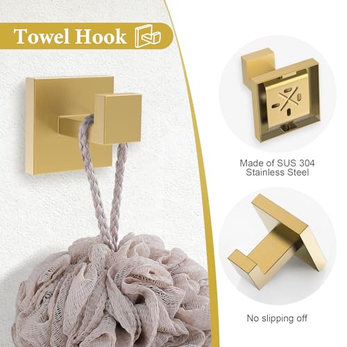 TURS 5-Piece Bathroom Hardware Set Brushed Gold Towel Bar Set Bath Towel Holder Sets SUS 304 Stainless Steel Wall Mounted Towel Rack Sets for Bathroom. - color: Brushed Gold, size: Set D