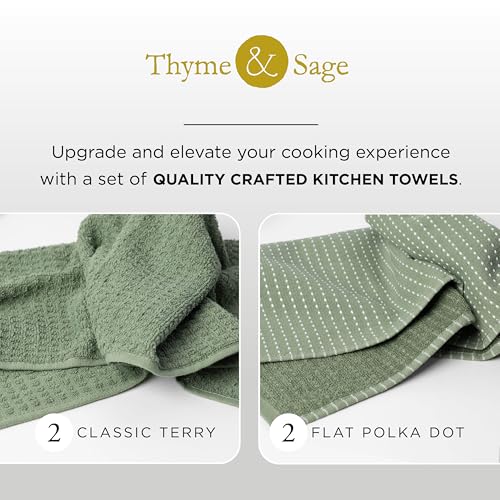 Thyme and Sage 100% Cotton Turkish Kitchen Hand Towel Set, Sage, 8 Pack | Premium Materials, 16"x26", Made in Turkey, Ultra Absorbent, 350 GSM - color: Sage, size: Pack of 8