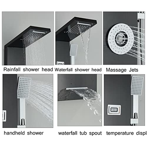 Shower Panel Tower Massage Body Jets System Rain&Waterfall Mixer Hand Shower
