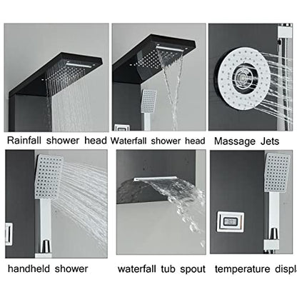 Shower Panel Tower Massage Body Jets System Rain&Waterfall Mixer Hand Shower