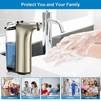 Automatic Soap Dispenser, 17oz Touchless Liquid Dish Soap Dispenser Kitchen | 17OZ Large Capacity, Infrared Sensor, 5 Adjustable Soap Levels, Hand Dispenser for Bathroom Kitchen Sink, Battery Operated - color: Champagne Gold