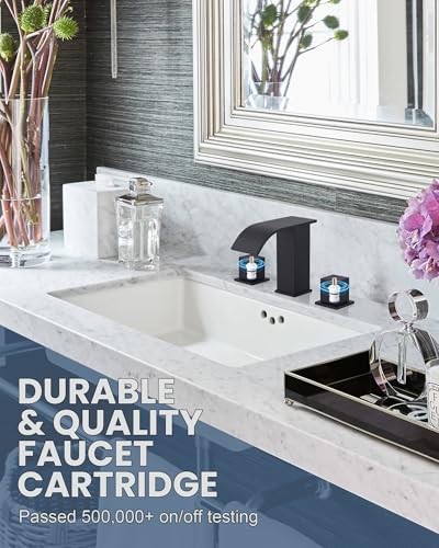 Waterfall Bathroom Faucet 3 Hole: ARCORA 8 Inch Widespread Bathroom Faucet Matte Black, Modern 2 Handles Bathroom Sink Faucet with Pon Up Drain and cUPC Supply Lines - color: Matte Black