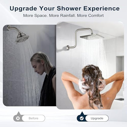 BRIGHT SHOWERS 13 Inch Shower Head Extension Arm with Flange S Shaped High Rise Extender, Long Stainless Steel Rainfall Shower Head Pipe Arm, Brushed Nickel - color: Brushed Nickel, style: S-Shape 13 Inch