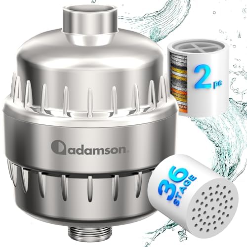 Adamson Shower Filter for Hard Water – 36-Stage High Output Filtered Shower Head, Reduces Chlorine & Heavy Metals – Improves Skin & Hair – Easy Tool-Free Install – Extra Cartridge Included - Nickel