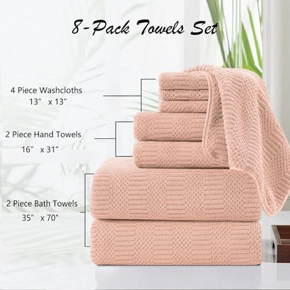 8 Pcs Pink Oversized Bath Towel Set-2 Extra Large Bath Sheets,2 Hand Towels,4 Washcloths-600GSM Soft Highly Absorbent Quick Dry Beach Chair Towels - color: Pink, size: 8 Pcs Towel Set