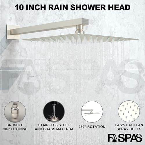 Shower System with 10-Inch Rain Head and Tub Spout | All-Metal Tub Shower Faucet Set, Wall Mounted Rain Showerhead, Handheld Spray, Includes Valve and Trim Kit, Brushed Nickel - color: Brushed Nickel, style: 10"-With Tub Spout
