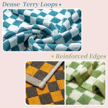Madi-Cadi Hand Towels 5 Pack - Cotton Face Towels Soft, Absorbent, and Decorative Checkered Design for Bathroom, Kitchen, Gym, and Spa - 13 x 29 Inches for Any Occasion