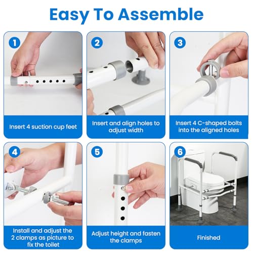 Toilet Safety Rails for Elderly 5 Adjustable Heights Width Stand Alone Toilet Safety Rails Frame Safe Stable Non-Slip Handles Hold Up to 441LBS Carbon Bathroom Steel Grey