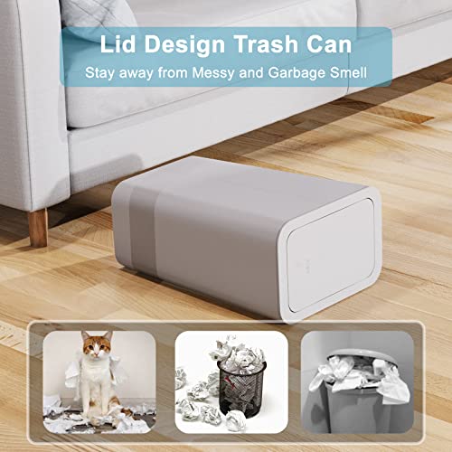 N. NETDOT 3 Pack Small Trash Can with lid, 3 Gallon Bathroom Trash Can,Garbage Can Slim Trash Bin Waste Basket for Bathroom,Kitchen,Bedroom,Living Room,Office,Laundry - Grey - color: Gray, size: 3 X 3 Gal