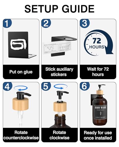Luxspire 17oz Shampoo and Conditioner Dispenser 3 Sets for Bathroom, Amber | Matte PET bottle, no-drill stainless bracket, detachable pump, dual wall/counter install with classification stickers - color: Amber Brown